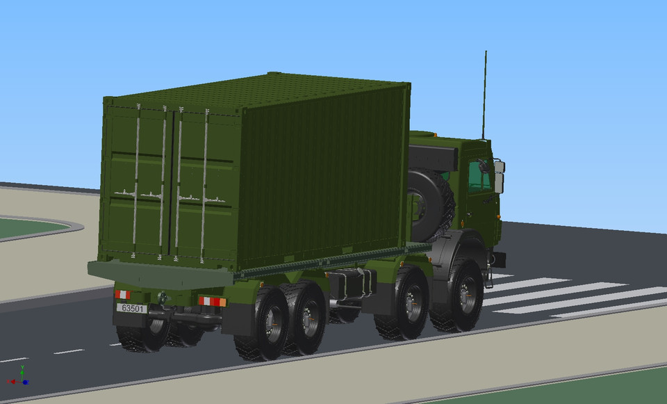 俄罗斯卡车KAMAZ 63501 8X8，带集装箱20英尺